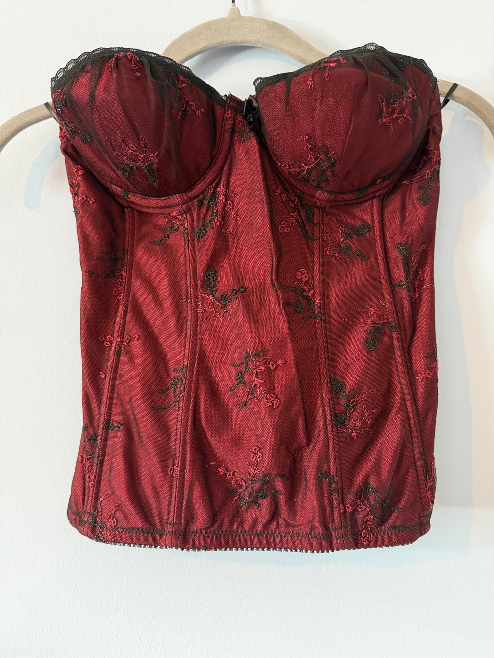 Victoria's Secret Dark Red Strapless Embroidered Bustier